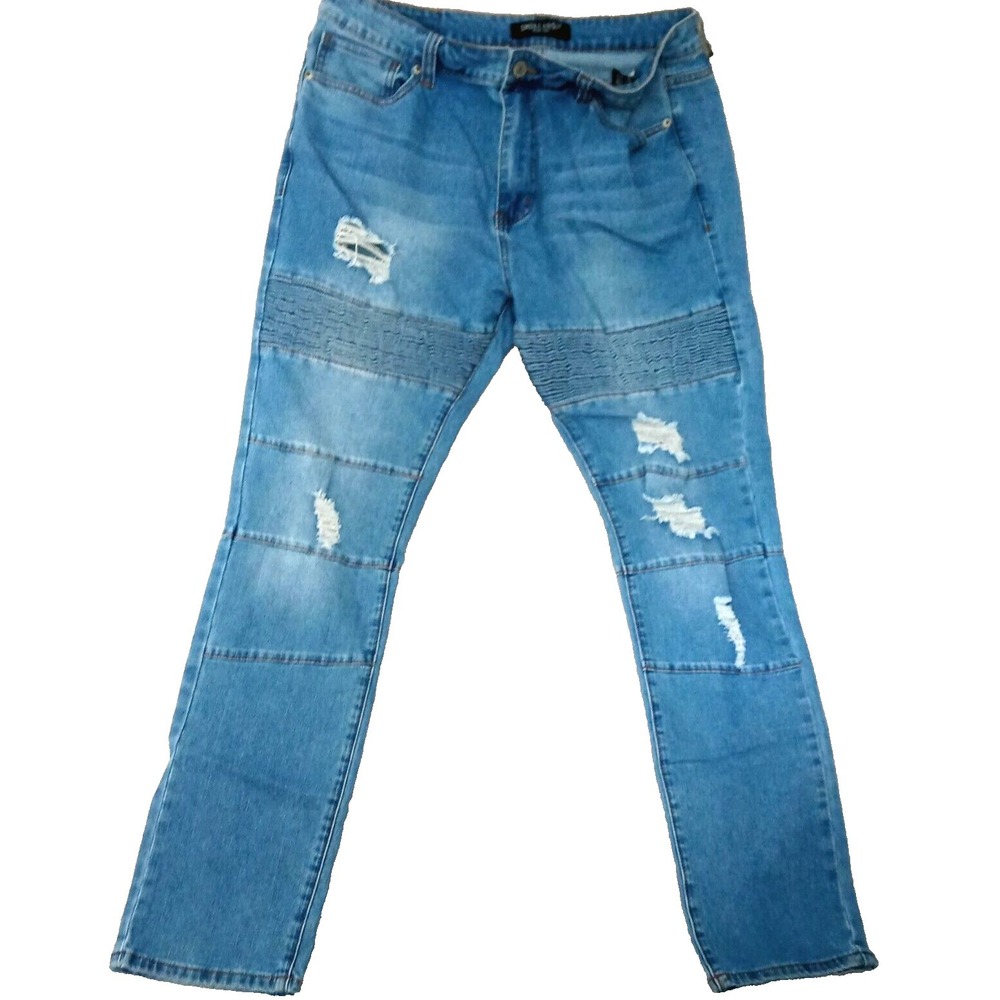 Smoke & Ash Jeans Mens 36x32 Blue Distressed Stretch  Pants Moto Grunge Y2K